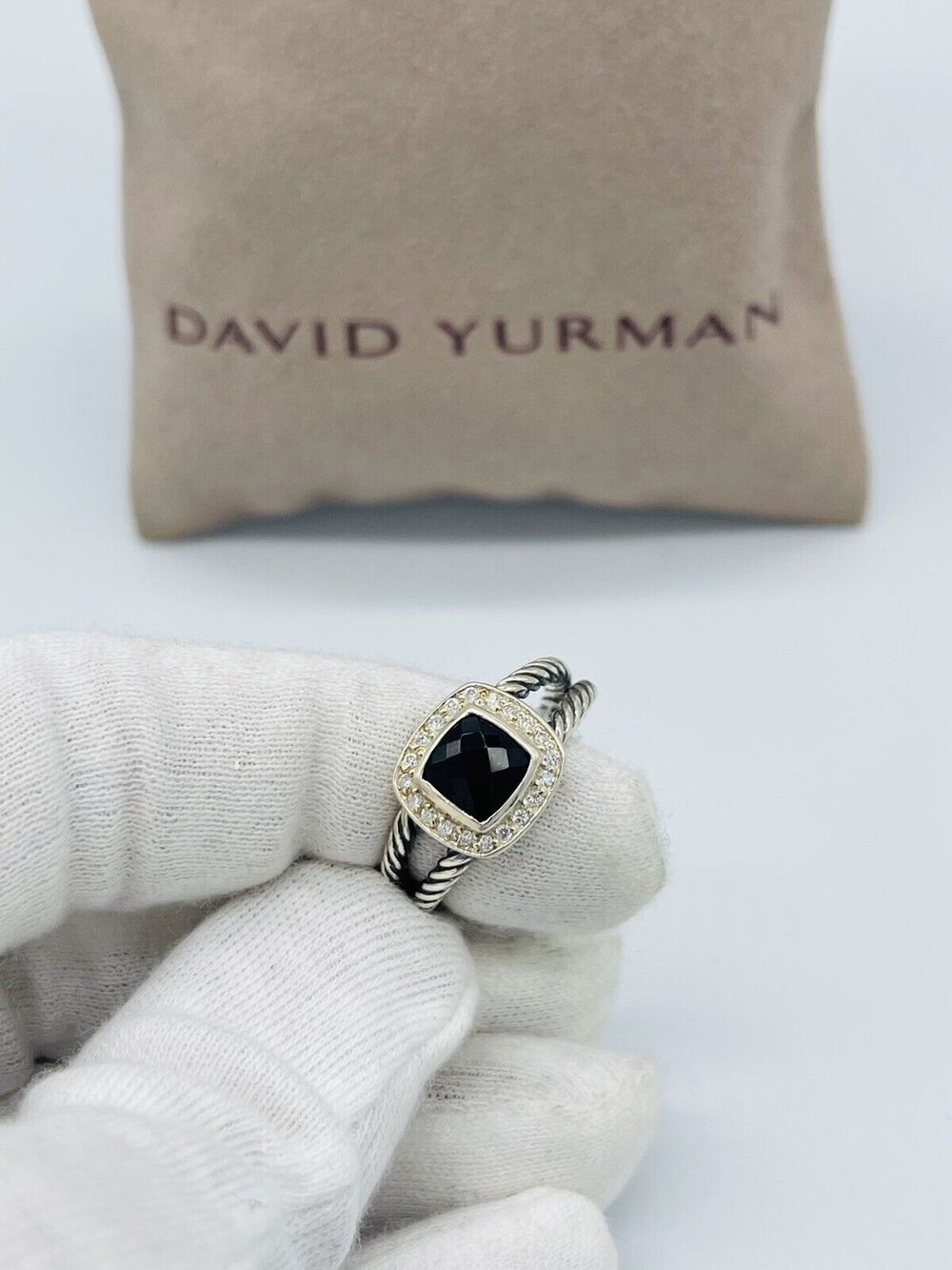 David Yurman Sterling Silver Black Onyx & Diamond Petite Albion Ring Size 9